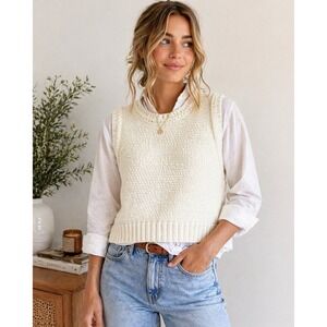 Marled Sweater Vest S Cream Egret Sleeveless Knit Textured NWT